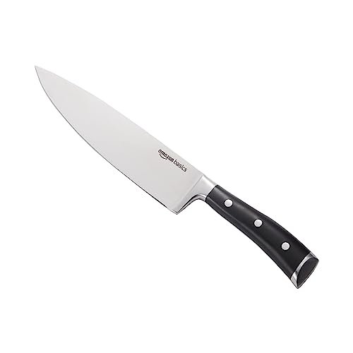 Amazon Basics Classic 8-inch Full Tang High Carbon Stainless Steel Chef's Knife, Multipurpose Kitchen Knife with Three Rivets, Silver