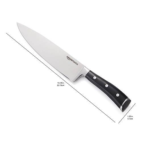 Amazon Basics Classic 8-inch Full Tang High Carbon Stainless Steel Chef's Knife, Multipurpose Kitchen Knife with Three Rivets, Silver