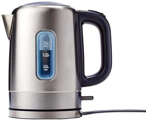 Amazon Basics Electric Stainless Steel Kettle for Tea and Coffee, BPA-Free, Fast Boiling, Auto Shut-Off, 1 Liter, 1500W, Black and Silver