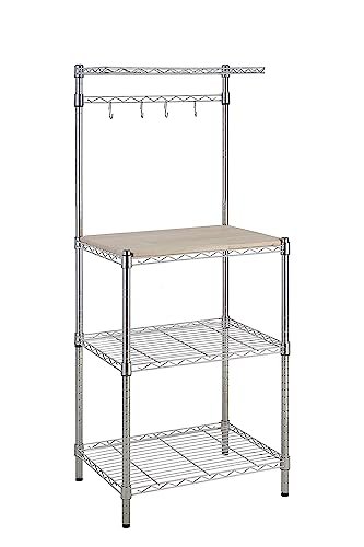 Amazon Basics Kitchen Storage Baker's Rack with Removable Wood Top, Chrome/Beige, 24"W x 59"H x 18"D