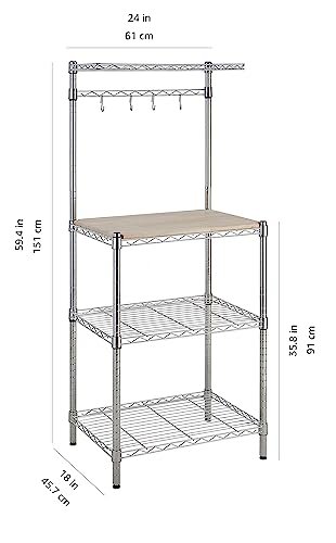 Amazon Basics Kitchen Storage Baker's Rack with Removable Wood Top, Chrome/Beige, 24"W x 59"H x 18"D