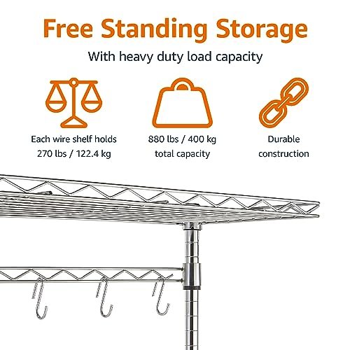 Amazon Basics Kitchen Storage Baker's Rack with Removable Wood Top, Chrome/Beige, 24"W x 59"H x 18"D