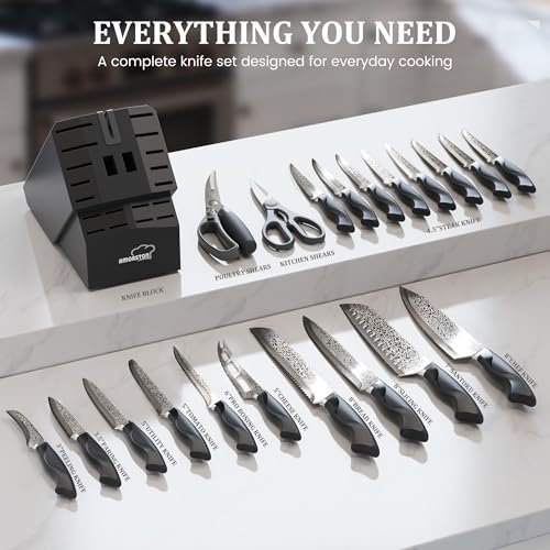 Amorston 22 Pieces Knife Block Set with Built-in Sharpener