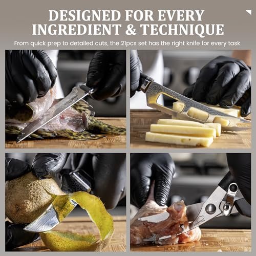 Amorston 22 Pieces Knife Block Set with Built-in Sharpener