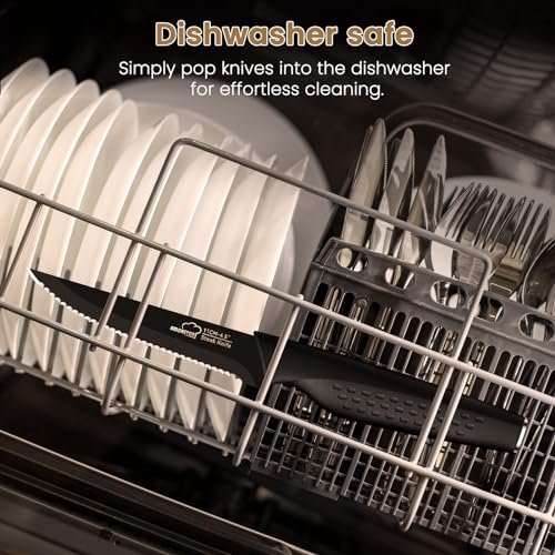 Amorston Steak Knives, Steak Knives Set of 8, Stainless Steel Steak Knife Set, Serrated Knives Dishwasher Safe, Elegant Black Mothers Day Gifts for Women