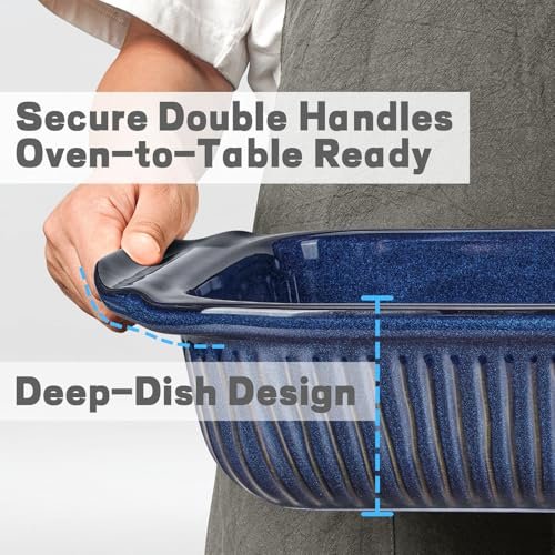 Artena Casserole Dishes For Oven, Ceramic Baking Dish, Large Lasagna Pan With Handles, Baking Pan Casserole Dish, Rectangular Bakeware Deep, Set Of 3 (5.1Qt/2.3Qt/1.1Qt) (Blue, With Lids)