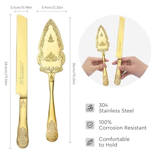 AW BRIDAL Gold Cake Cutting Set for Wedding, Wedding Cake Knife and Server