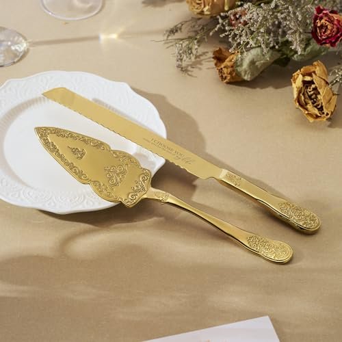 AW BRIDAL Gold Cake Cutting Set for Wedding, Wedding Cake Knife and Server