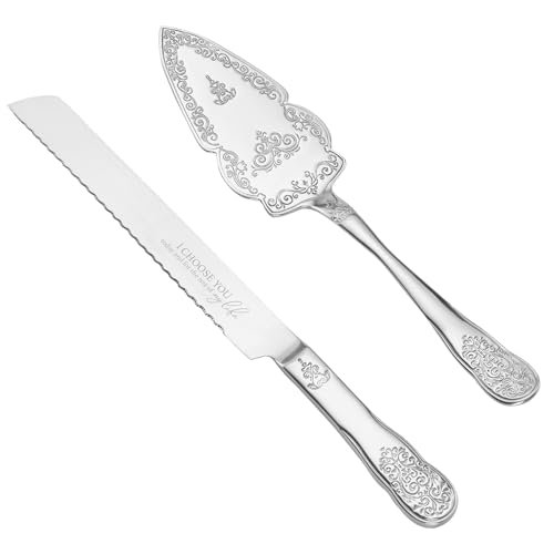AW BRIDAL Silver Cake Cutting Set for Wedding, Engraved Cutter and Server