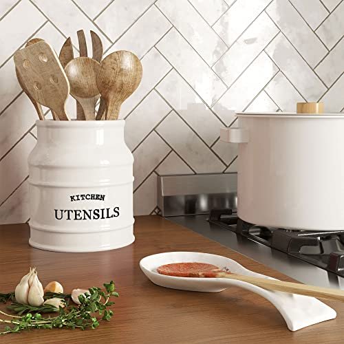 Barnyard Designs Ceramic Kitchen Utensil Holder Countertop 6.75″ (White)