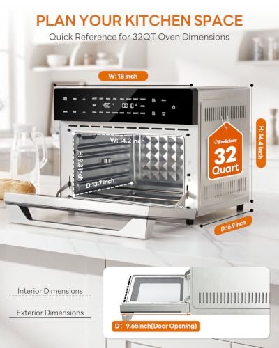 Beelicious 32QT Extra Large Air Fryer, 19-In-1 Air Fryer Toaster Oven Combo with Rotisserie and Dehydrator, Digital Convection Oven Countertop Airfryer Fit 13" Pizza, 6 Accessories, Stainless Steel