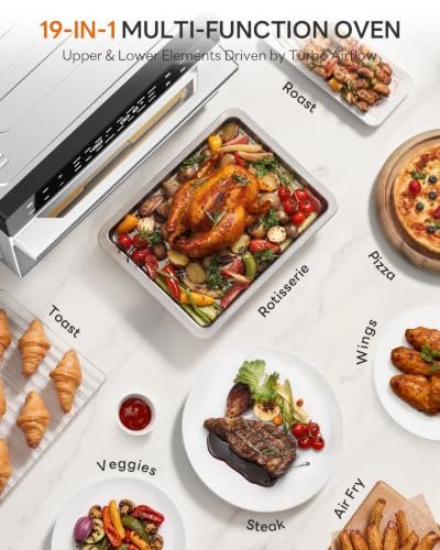 Beelicious 32QT Extra Large Air Fryer, 19-In-1 Air Fryer Toaster Oven Combo with Rotisserie and Dehydrator, Digital Convection Oven Countertop Airfryer Fit 13" Pizza, 6 Accessories, Stainless Steel