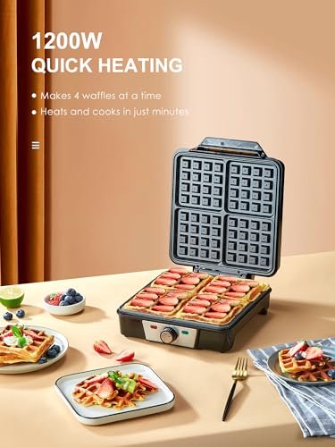 Belgian Waffle Maker 4 Slices, 1200W Waffle Iron