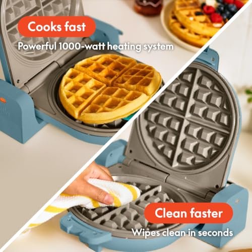 bella Fits-Anywhere Flip-n-Store Non-Toxic, Belgian Waffle Maker, Surf