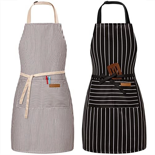 BeLuyi 2 Pack Adjustable Bib Apron with 2 Pockets Chef Cooking Kitchen Restaurant Aprons for Women Men