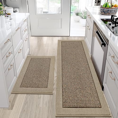BEQHAUSE Kitchen Rugs Set of 2, Non Slip Washable, 24"x36"+24"x60", Taupe