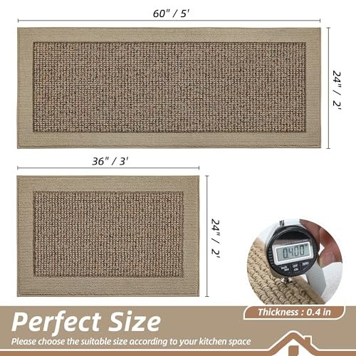 BEQHAUSE Kitchen Rugs Set of 2, Non Slip Washable, 24"x36"+24"x60", Taupe