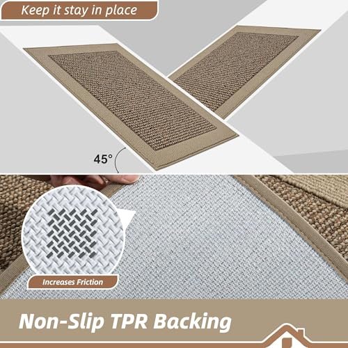 BEQHAUSE Kitchen Rugs Set of 2, Non Slip Washable, 24"x36"+24"x60", Taupe