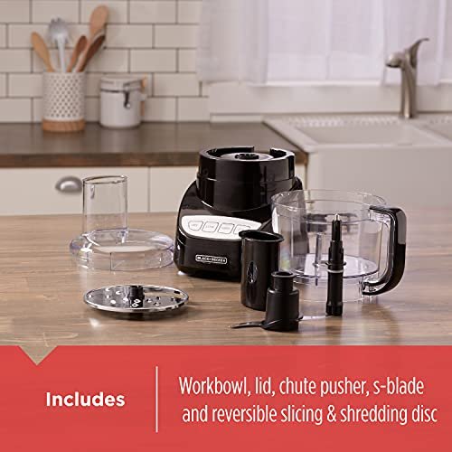 BLACK+DECKER 8-Cup Food Processor, Easy Assembly, Stainless Steel S-Blade, Shred, Slice, Chop, Puree, 450W Motor