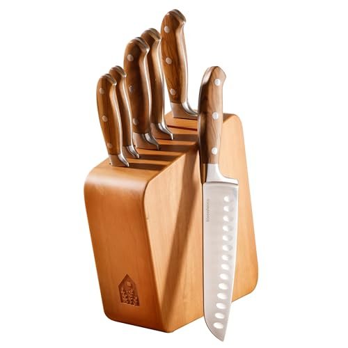 Bloomhouse Kitchen Knife Block Set - 7 Piece Italian Olive Wood German Forged Stainless Steel Knives - Two Time Oprah's Favorite Things Winner Brand
