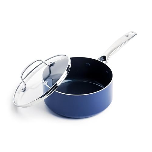 Blue Diamond 2QT Diamond Infused Ceramic Nonstick Sauce Pan with Lid, Blue