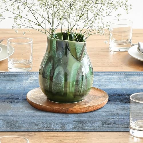 Blue Grey Table Runners Modern Art Farmhouse Linen Table Runners Dresser Scarves Retro Rustic Style for Party Kitchen Dining Table Coffee Holiday Party Decor (Blue Grey, 13"x 71")