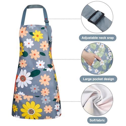 BOUMUSOE 3 Pack Floral Aprons with Pocket, Blooming Womens Aprons