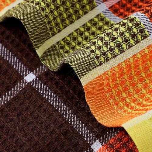 Bright Large Kitchen Towels, 4-Pack, 16 Inch x 26 Inch Buffalo Check Dish Towels for Washing Drying Dishes, Colorful Waffle Design Tea Towel Bar Towel, Buffalo