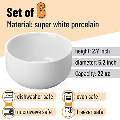 BTaT- White Cereal Bowls, Set of 6, 22 Ounces, Small Bowls