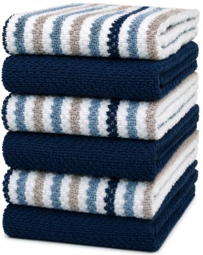 Bumble Kitchen Towels 6 Pack 100% Cotton 16"x26" - Blue Wide Stripe