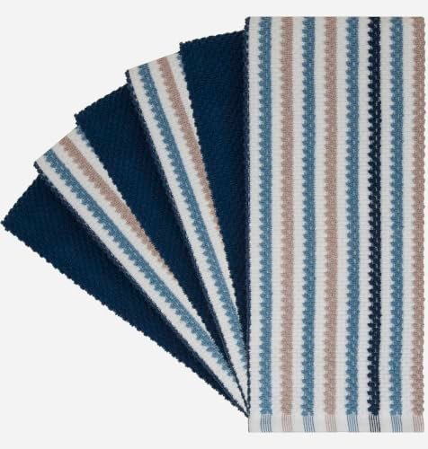 Bumble Kitchen Towels 6 Pack 100% Cotton 16"x26" - Blue Wide Stripe