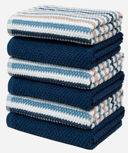 Bumble Kitchen Towels 6 Pack 100% Cotton 16"x26" - Blue Wide Stripe