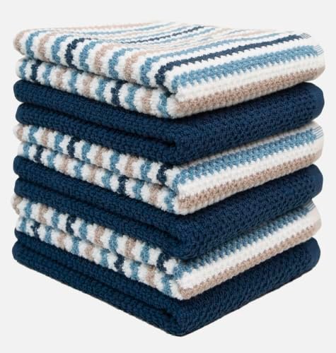 Bumble Kitchen Towels 6 Pack 100% Cotton 16"x26" - Blue Wide Stripe