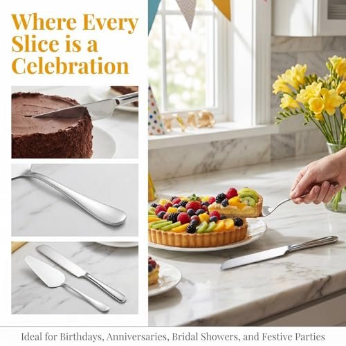 Cake Knife and Server Set, 2-Piece Stainless Steel Wedding Cake Cutting