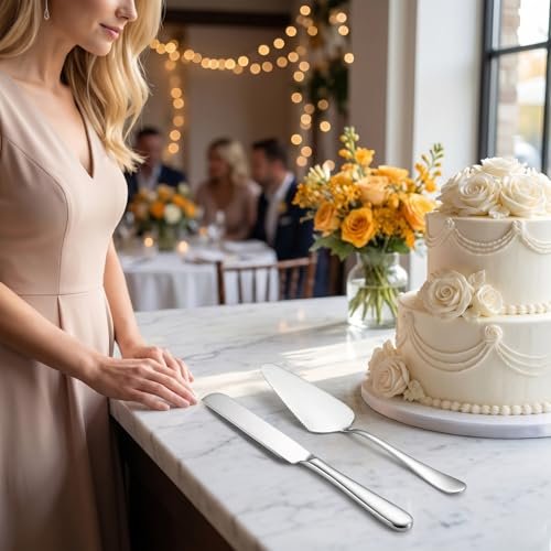 Cake Knife and Server Set, 2-Piece Stainless Steel Wedding Cake Cutting