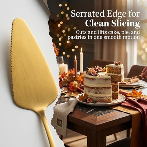Cake Server Set 2 Piece Gold, 8.94" Stainless Steel Pie Cutter and Knife
