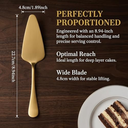 Cake Server Set 2 Piece Gold, 8.94" Stainless Steel Pie Cutter and Knife