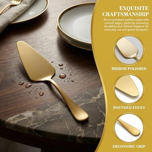 Cake Server Set 2 Piece Gold, 8.94" Stainless Steel Pie Cutter and Knife