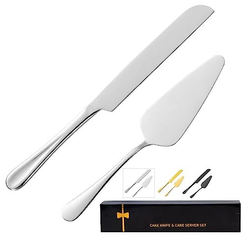 Cake Serving Set, Cake Pie Pastry Servers, Stainless steel Cake Knife and Server Set Perfect For Birthday, Wedding, Parties and Events (Silver)
