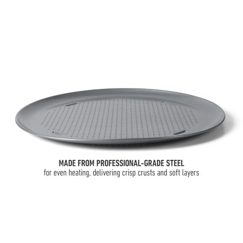 Calphalon Titan Steel Pizza Pan, 16-Inch Nonstick Pizza Pan For Oven, Pizza Baking Tray PFA Free, Heavy Duty Carbon Steel Bakeware for Even Heating, for Crisp Crust, Flatbreads, Baking