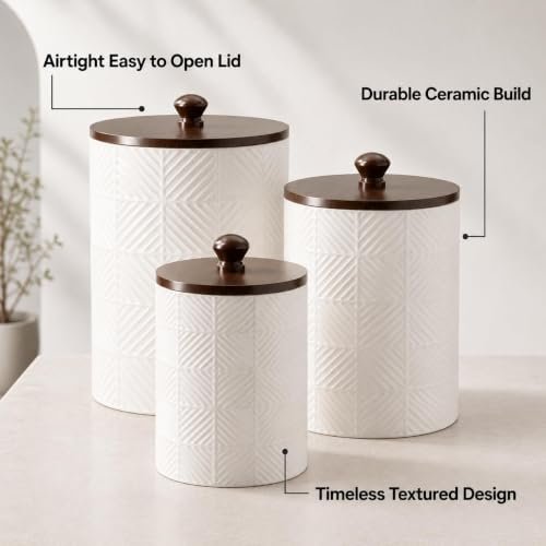 Canisters Sets for the Kitchen with Airtight Bamboo Lids, Ceramic|Set of 3