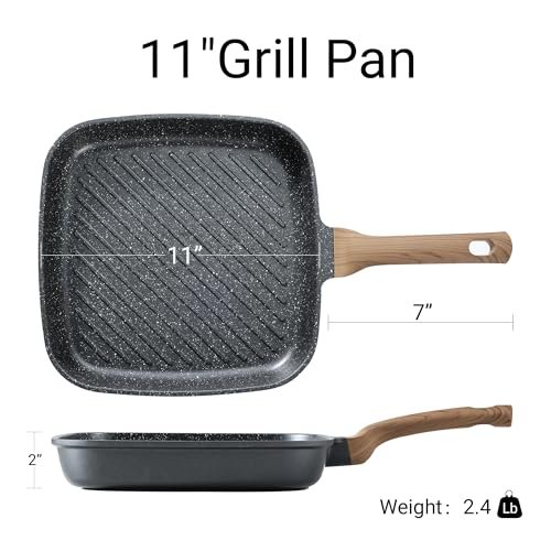 CAROTE 11 Inch Nonstick Grill Pan for Steak, Premium Granite Coating