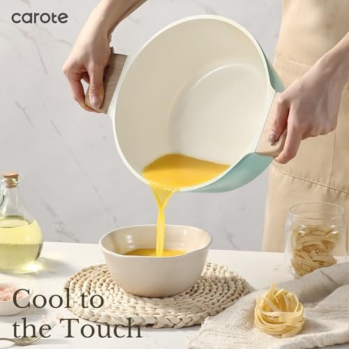 CAROTE 21pcs Ceramic Cookware Sets, Pots and Pans Set Blue