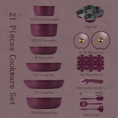 CAROTE 21pcs Pots and Pans Set Non Stick, Detachable Handle Cookware Sets