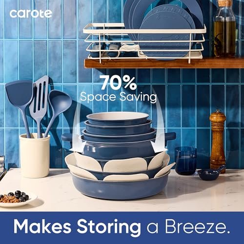 CAROTE 27pcs Ceramic Cookware Set, Pots and Pans Set with Detachable Handle