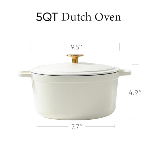 CAROTE 5QT Cream White Enameled Cast Iron Dutch Oven Pot with Lid