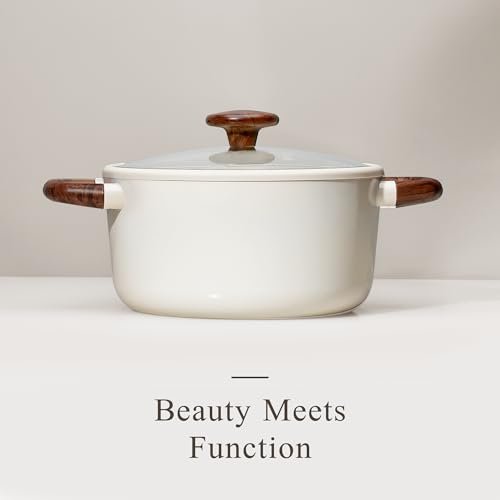 CAROTE 5QT Nonstick Stock Pot with Lid, 5 Quart Casserole with Ladle, Even Heating Stockpot, Fits All Stoves, Non Stick Big Cooking Pots PFOA Free, White