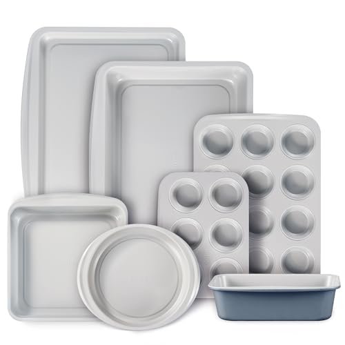 CAROTE 7-Piece Baking Pans Set, Nonstick Bakeware Sets, Gray & Blue