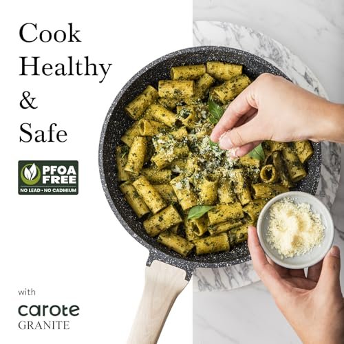 CAROTE Non Stick Frying Pan, 10 Inch Classic Granite Skillet with Glass Lid