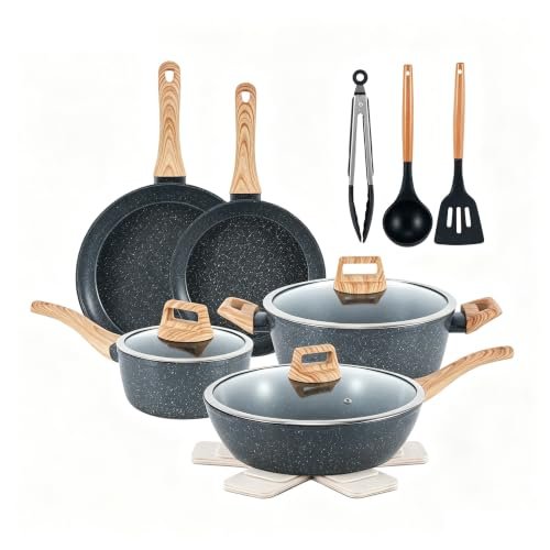 Ceramic Cookware Sets 15PCS Pots and Pans Set Non Stick (black15)